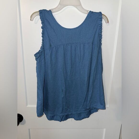 Time and Tru Relaxed Blue Ruched Tank Top - Picture 1 of 5